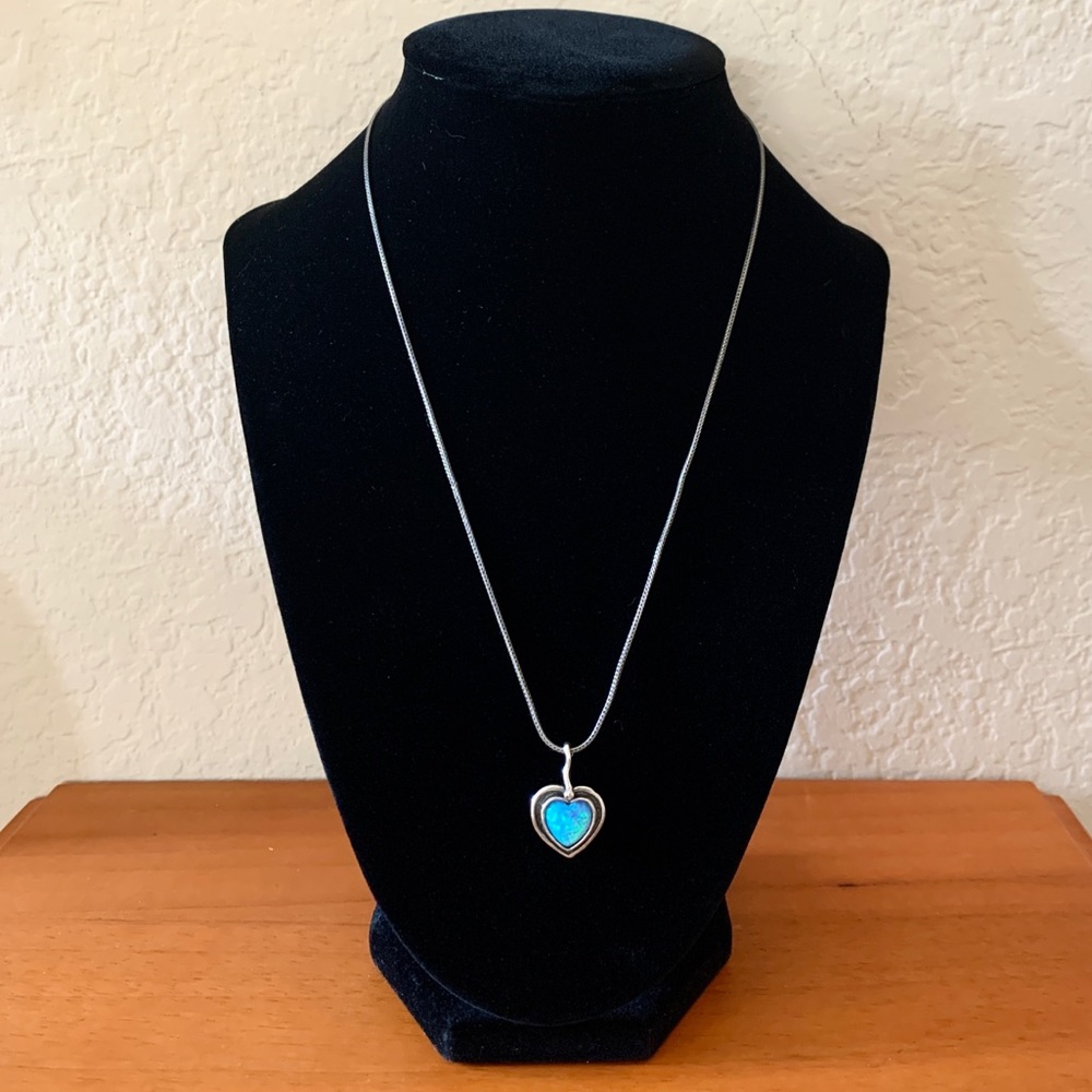 Shablool Sterling Silver Opal Heart Necklace